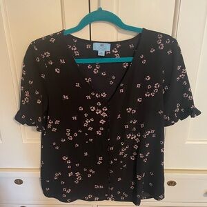 Cece black and pink floral blouse